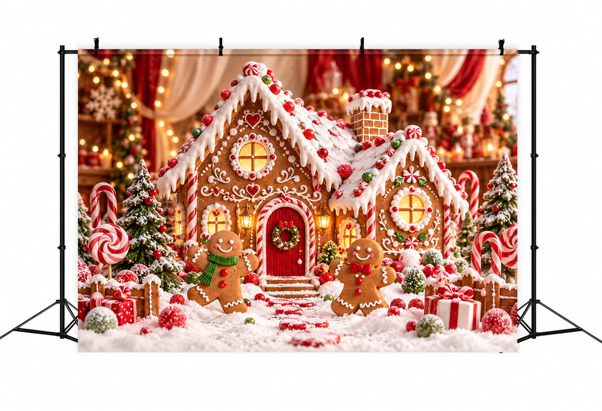 Lebkuchenhaus-Fotohintergrund Cartoon-Häuschen Süßigkeiten-Bokeh HQ610-151