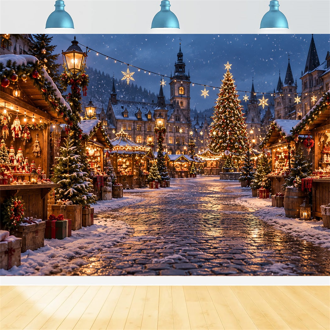 Weihnachtsstadt-Hintergrund Verschneiter Wintermarktplatz HQ610-155