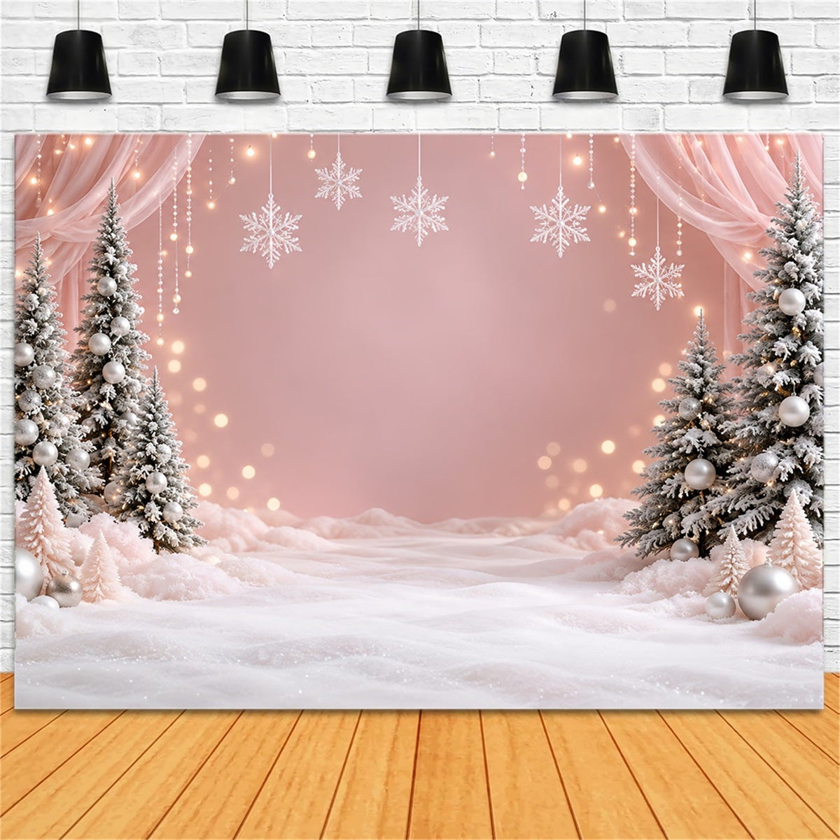 Winterlicher Weihnachtshintergrund Zartrosa Schneeflocken-Wunderland HQ610-156