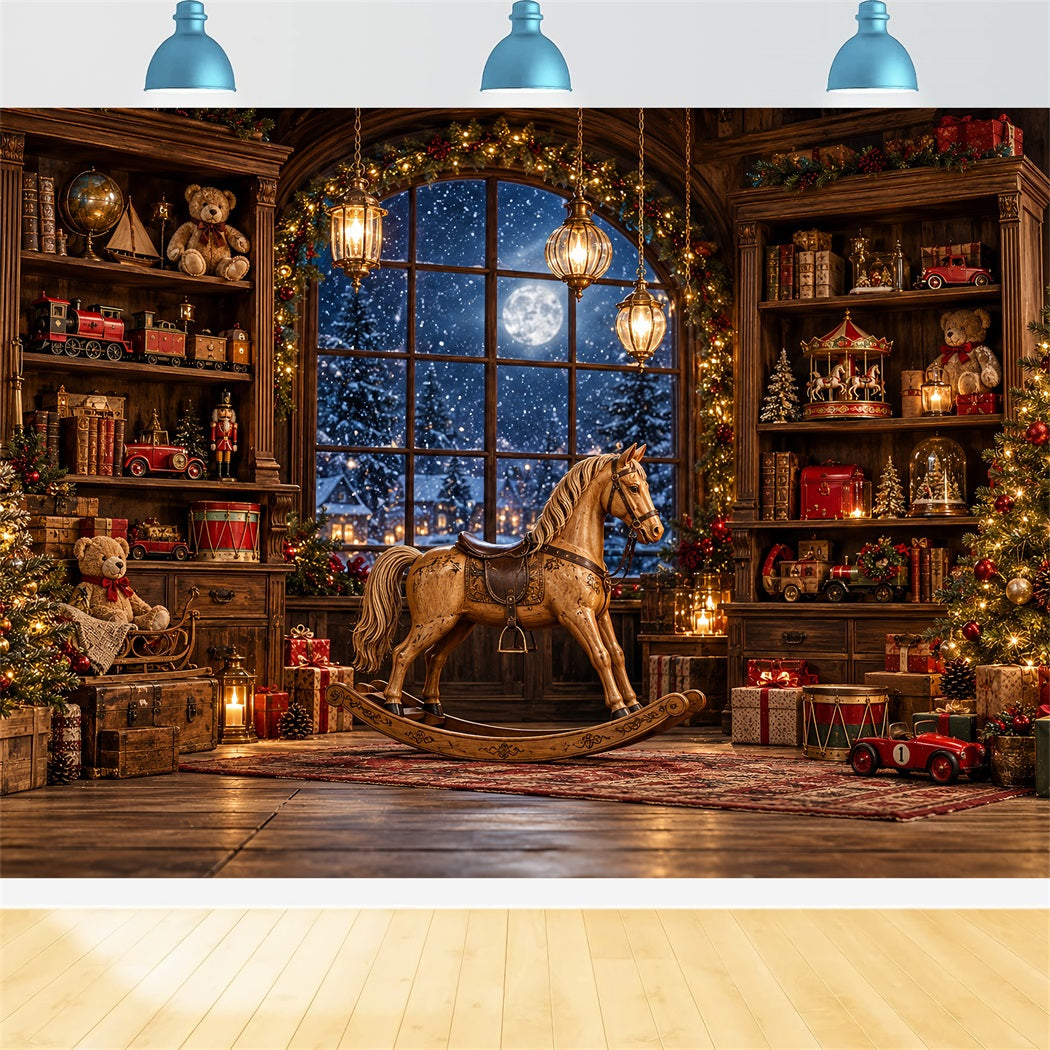 Weihnachtlicher Werkstatt-Hintergrund Antikes Schaukelpferd HQ610-157