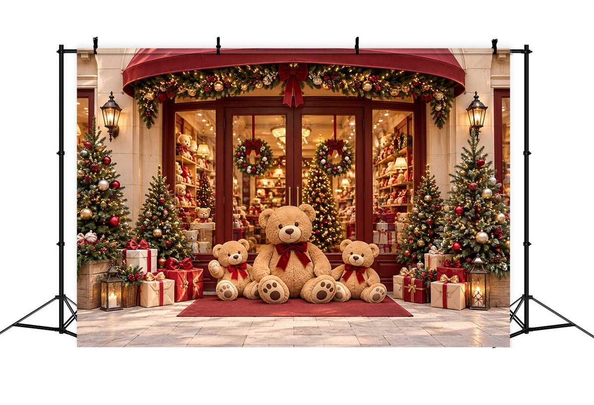 Weihnachtsladen-Hintergrund Festliches Teddybär-Schaufenster HQ610-161
