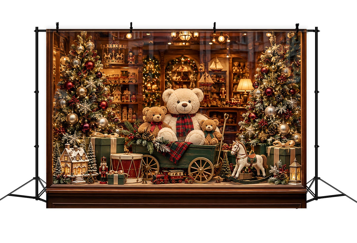 Weihnachtlicher Spielzeugladen-Hintergrund Teddybär-Auslage HQ610-164