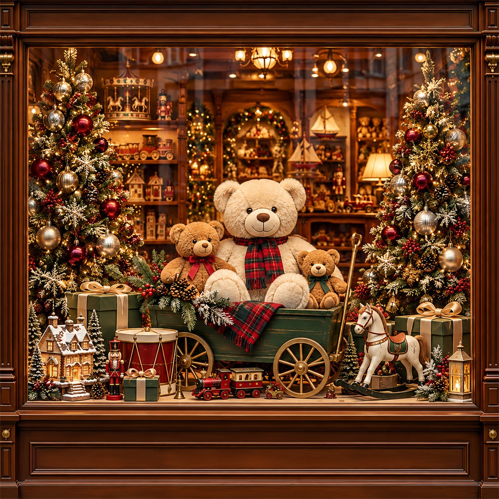 Weihnachtlicher Spielzeugladen-Hintergrund Teddybär-Auslage HQ610-164