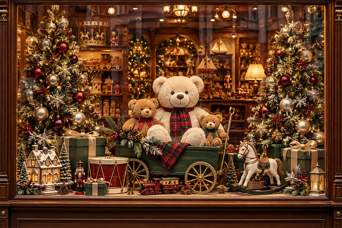 Weihnachtlicher Spielzeugladen-Hintergrund Teddybär-Auslage HQ610-164