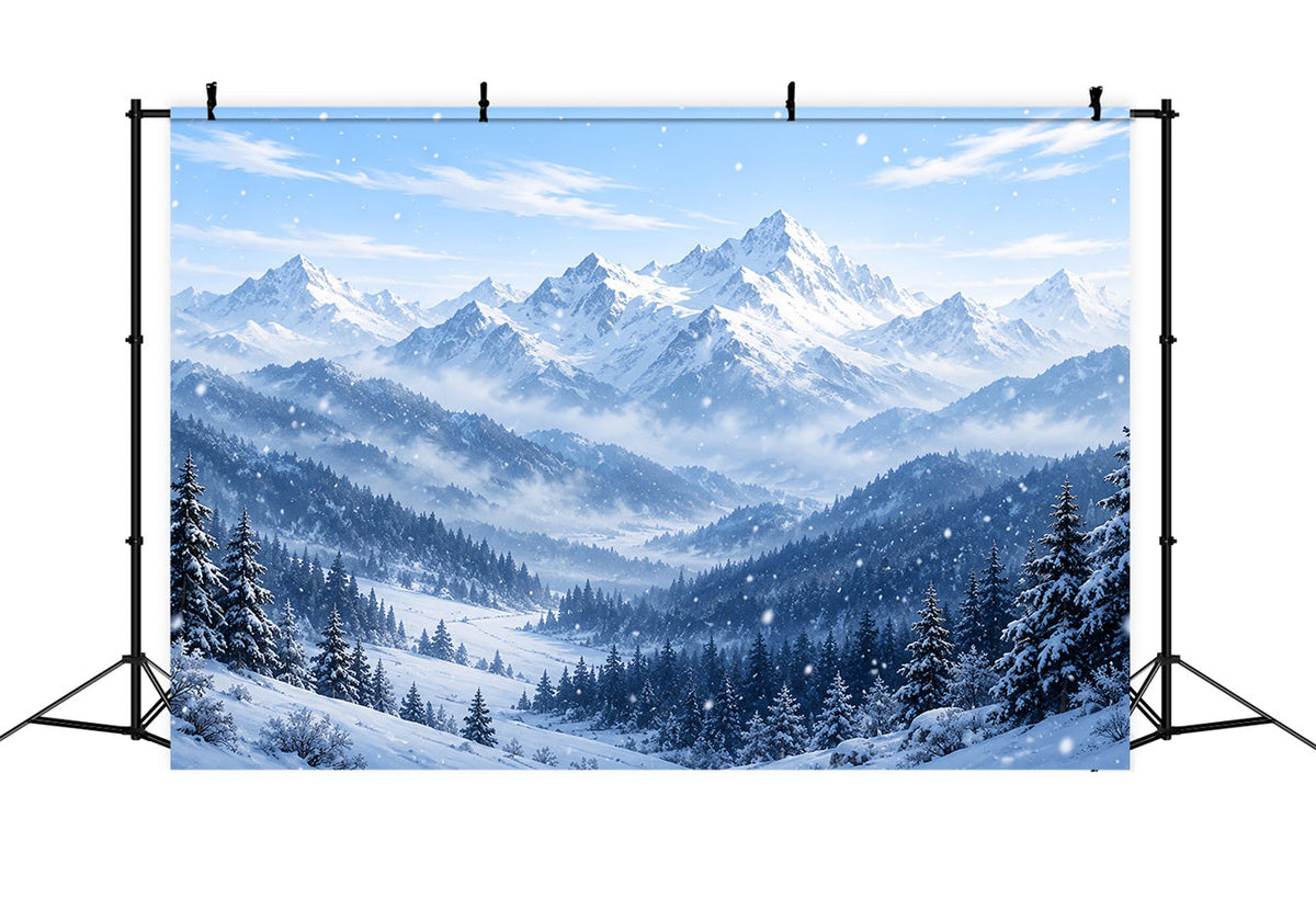 Winterwunderland-Weihnachtshintergrund Blaue Verschneite Alpengipfel HQ610-168