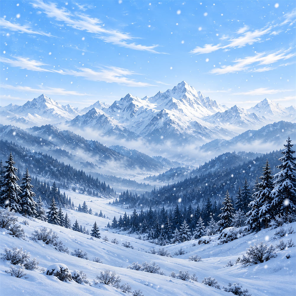 Winterwunderland-Weihnachtshintergrund Blaue Verschneite Alpengipfel HQ610-168