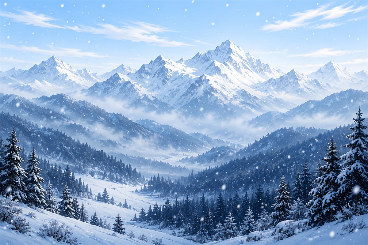 Winterwunderland-Weihnachtshintergrund Blaue Verschneite Alpengipfel HQ610-168