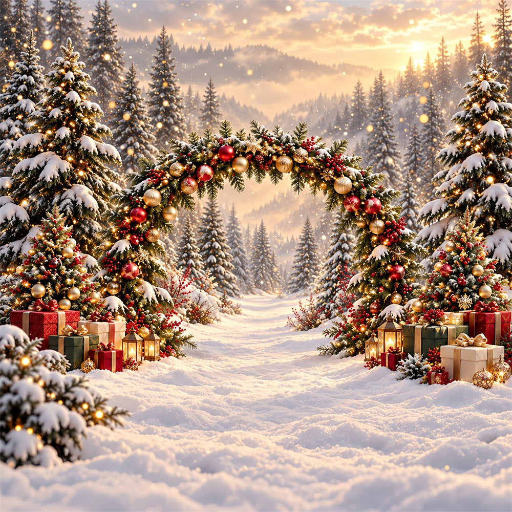 Weihnachtlicher Torbogen-Hintergrund Goldene Lichter Immergrüner Bogen HQ610-174