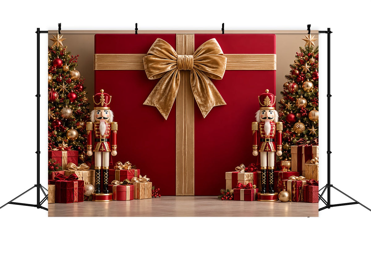 Weihnachtlicher Schleifen-Hintergrund Nussknacker Samtgeschenke Frohe Weihnachten HQ610-177