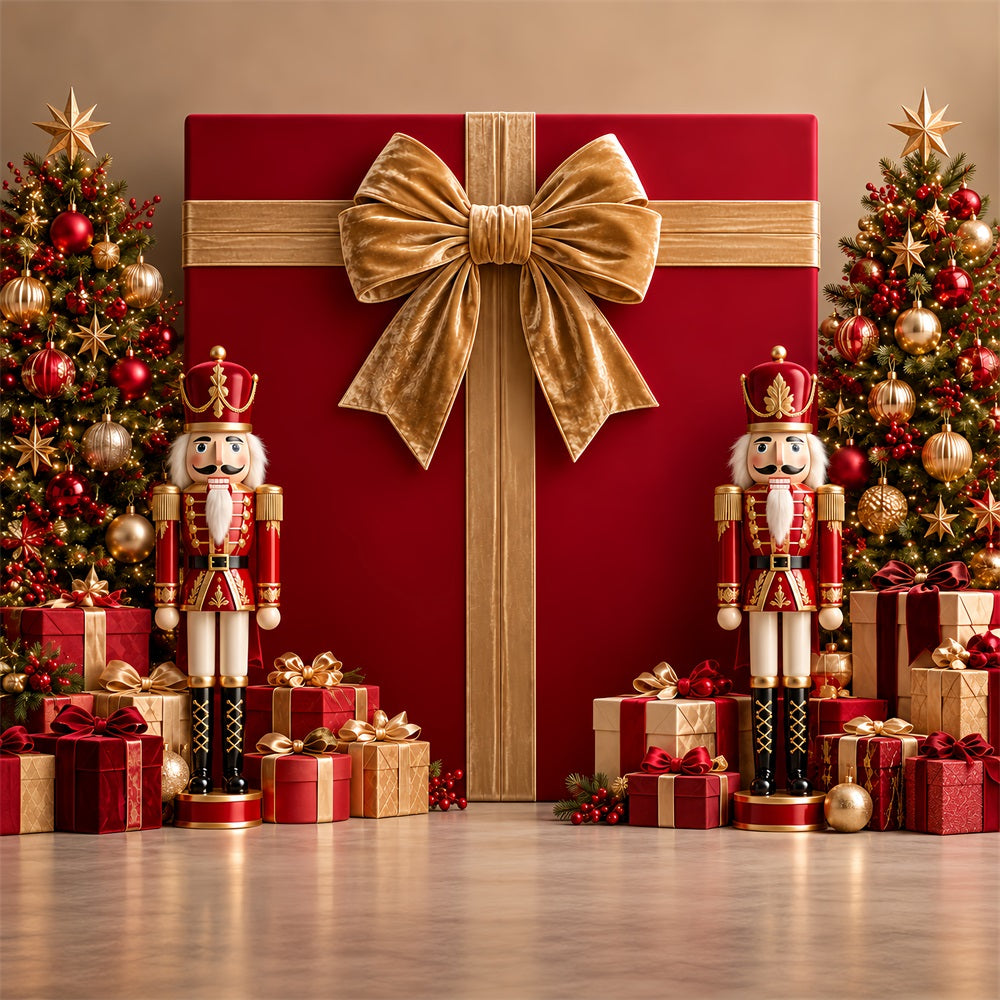 Weihnachtlicher Schleifen-Hintergrund Nussknacker Samtgeschenke Frohe Weihnachten HQ610-177