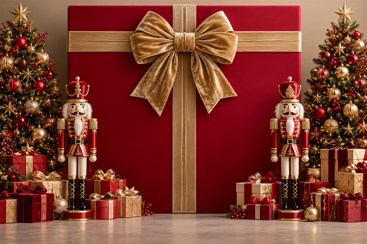 Weihnachtlicher Schleifen-Hintergrund Nussknacker Samtgeschenke Frohe Weihnachten HQ610-177