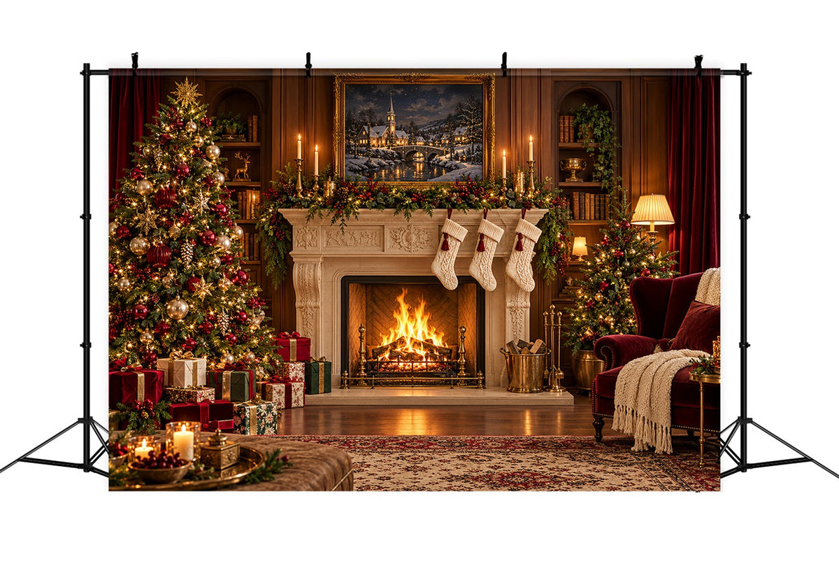 Weihnachtlicher Fotohintergrund Klassischer Kamin Weihnachtssocken HQ610-179