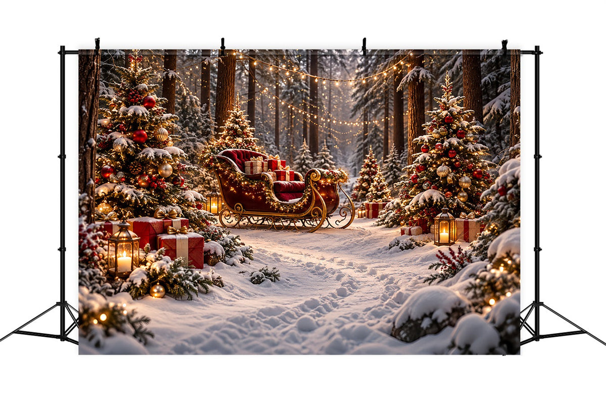 Weihnachtsbaum-Hintergrund Festlicher Schlitten Waldlaternen HQ610-181