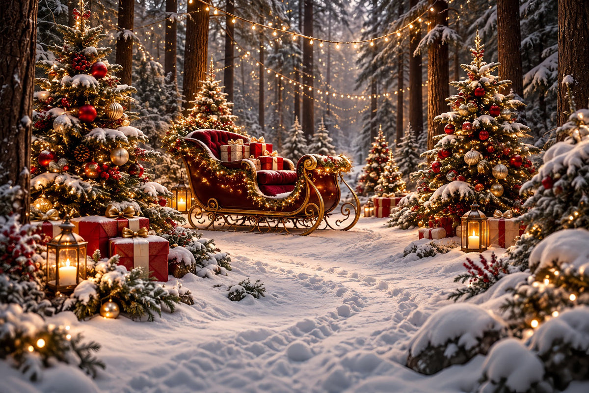 Weihnachtsbaum-Hintergrund Festlicher Schlitten Waldlaternen HQ610-181