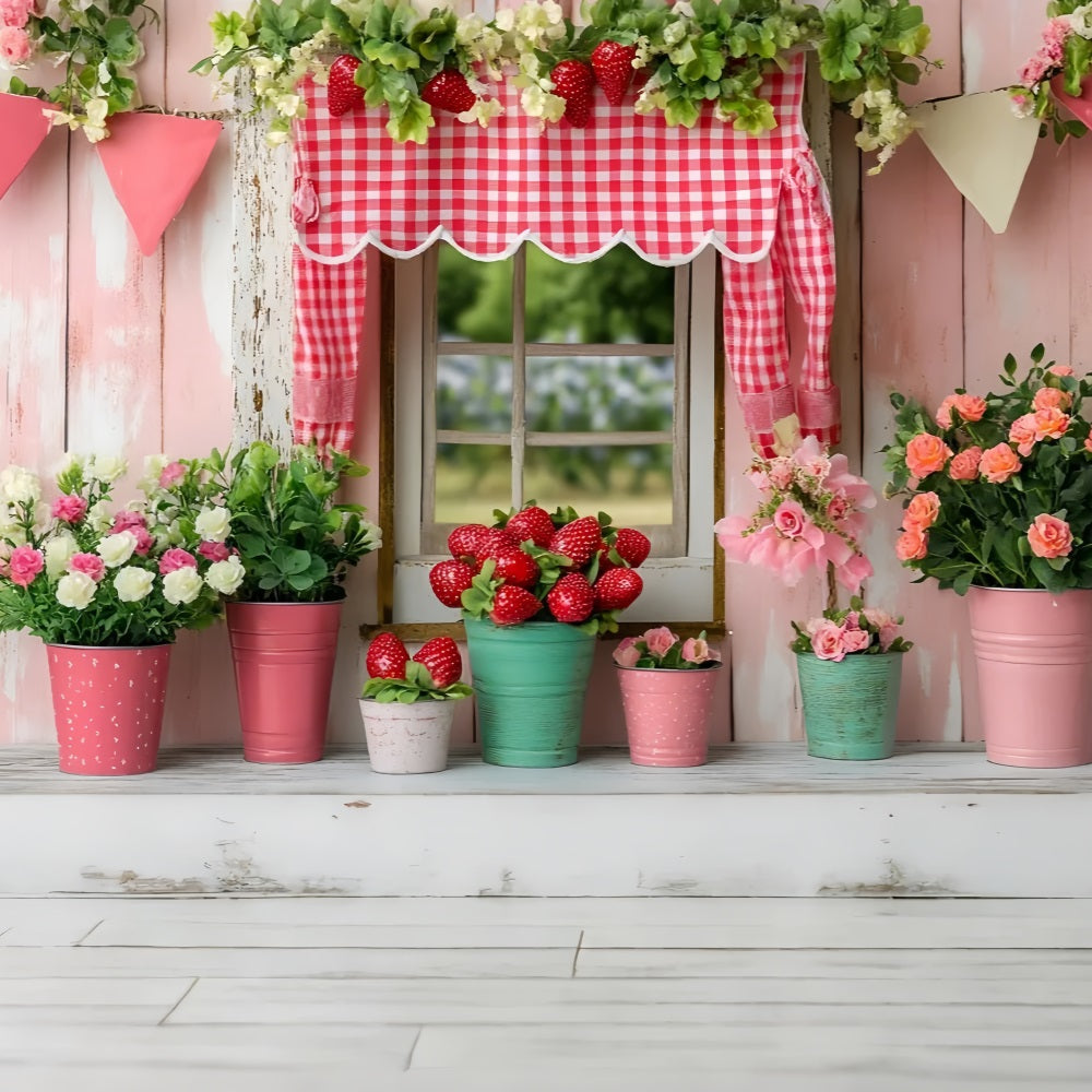 Frühling Backdrop Fotografie Erdbeere Floral Cottage Hintergrund LXX1-119