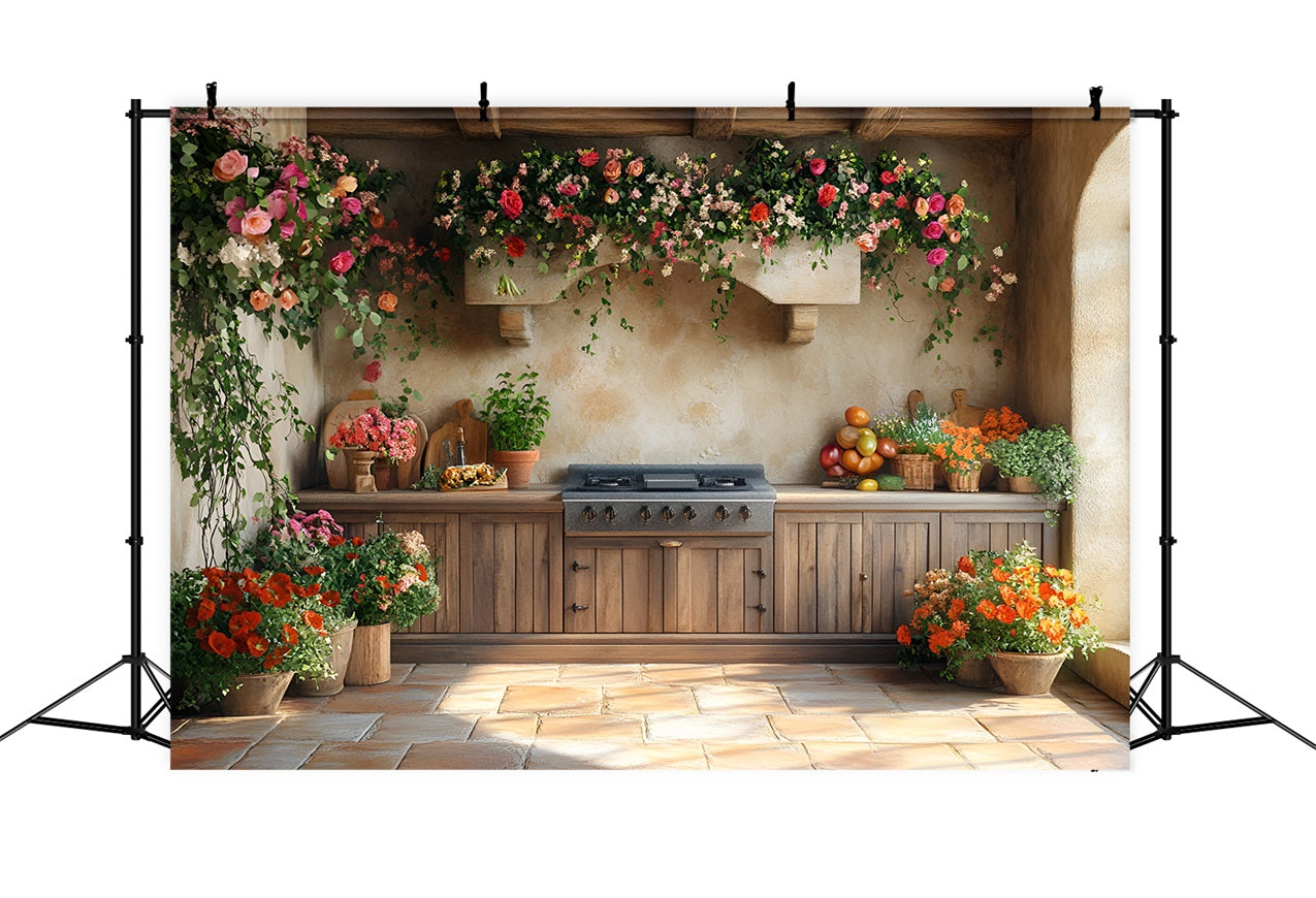 Frühlingshintergrund Bauernhof Küche Blumenlandschaft Hintergrund LXX1-150