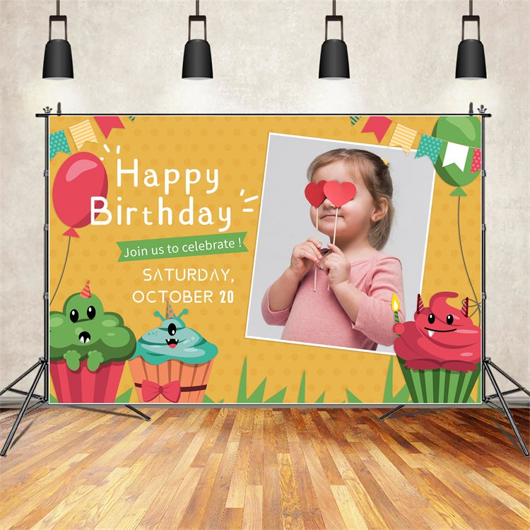 Personalisierte Geburtstag Backdrops Fun Cupcake Ballons Backdrop LXX1-217