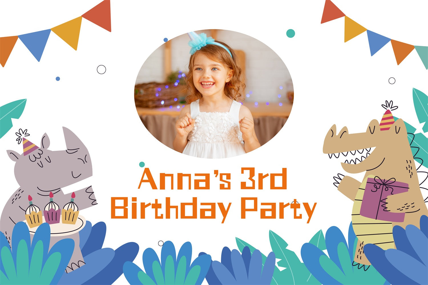 Personalisierte Geburtstag Backdrop 3. Fun Animal Party Backdrop LXX1-220