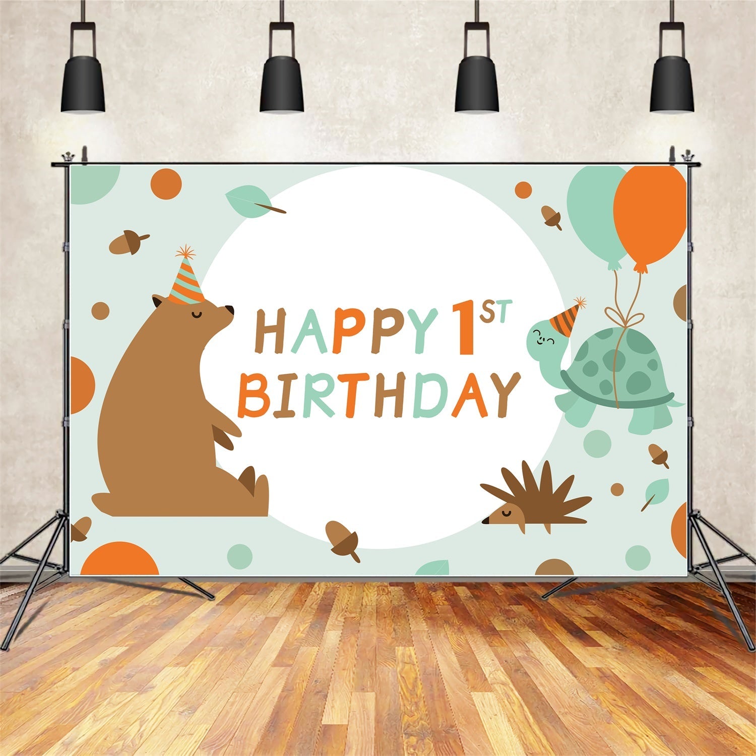 Personalisierte Geburtstag Backdrops 1. Cute Forest Tiere Backdrop LXX1-222