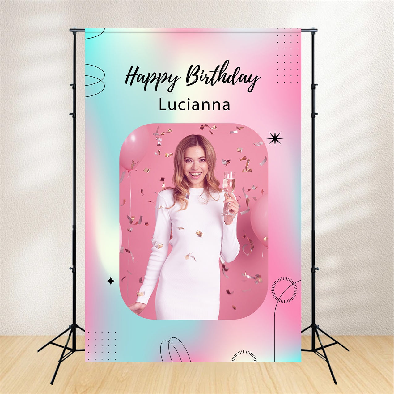 Personalisierte Backdrop für Geburtstag Stilvolle Rosa Konfetti Hintergrund LXX1-223