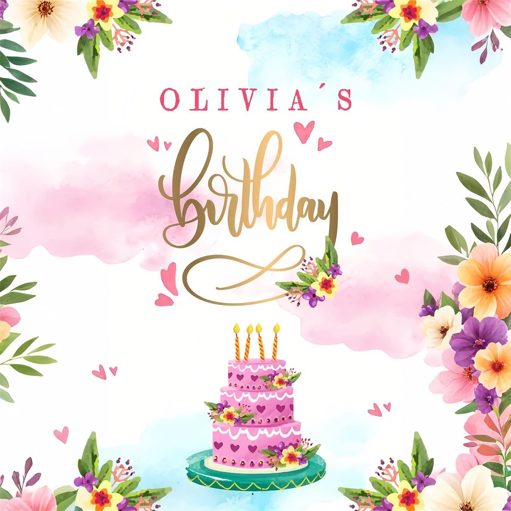 Personalisierte Geburtstag Backdrop Aquarell Kuchen Blume Backdrop LXX1-225