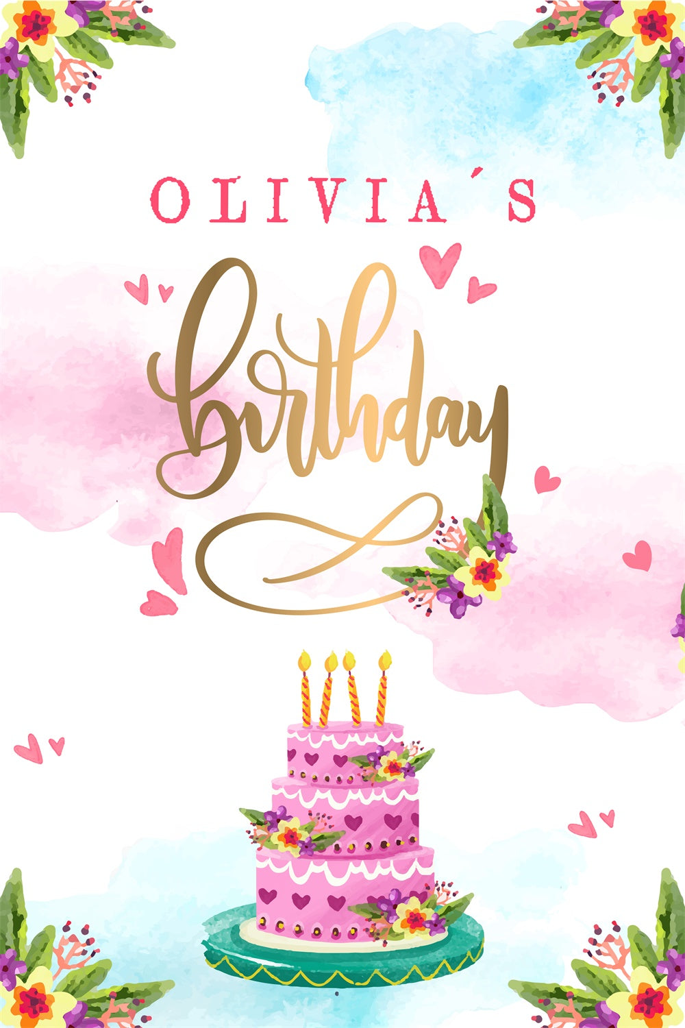 Personalisierte Geburtstag Backdrop Aquarell Kuchen Blume Backdrop LXX1-225