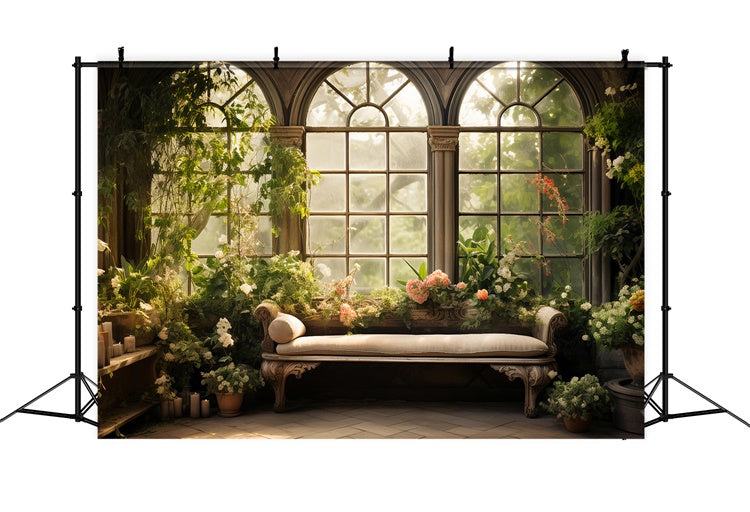 Haustier-Hintergrundbilder Vintage Bogen Fenster Garten Hintergrund LXX1-260