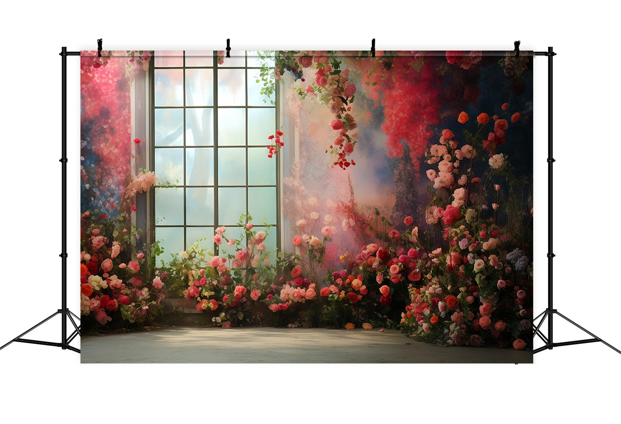 Backdrop Haustier Romantischer Fensterblick Floral Hintergrund LXX1-264