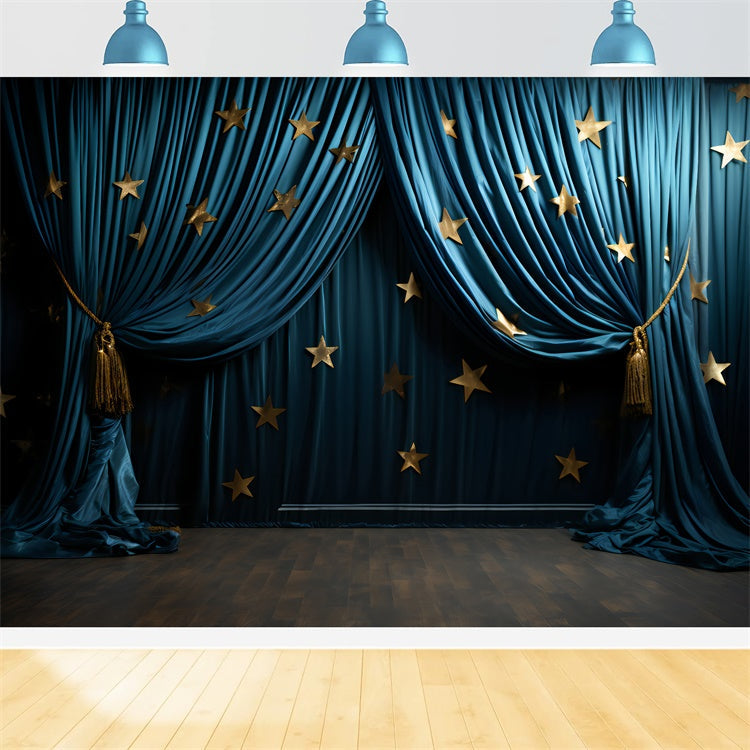 Haustier-Fotohintergrund Golden Star Blue Drapes Backdrop LXX1-277