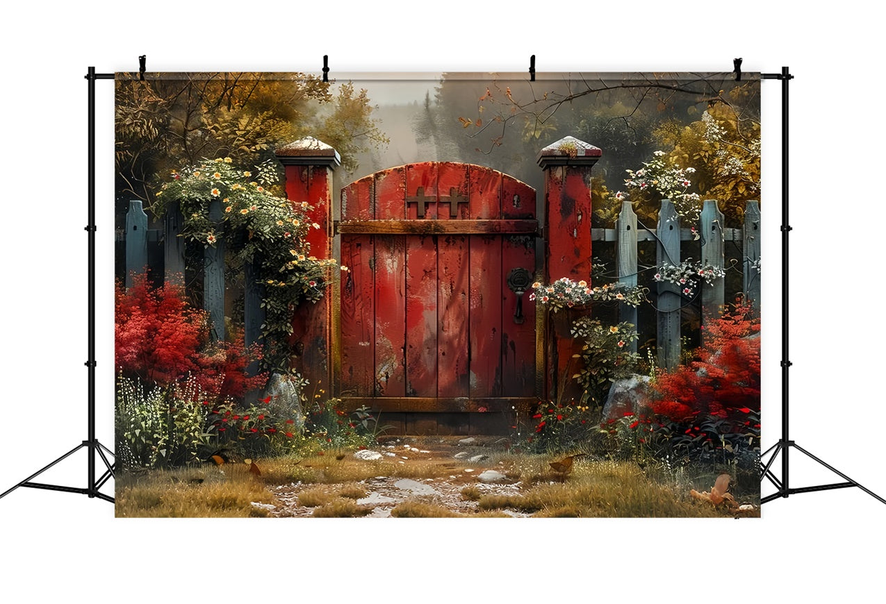 Haustier-Hintergrund Vintage Holzzaun Floral Pfad Hintergrund LXX1-284