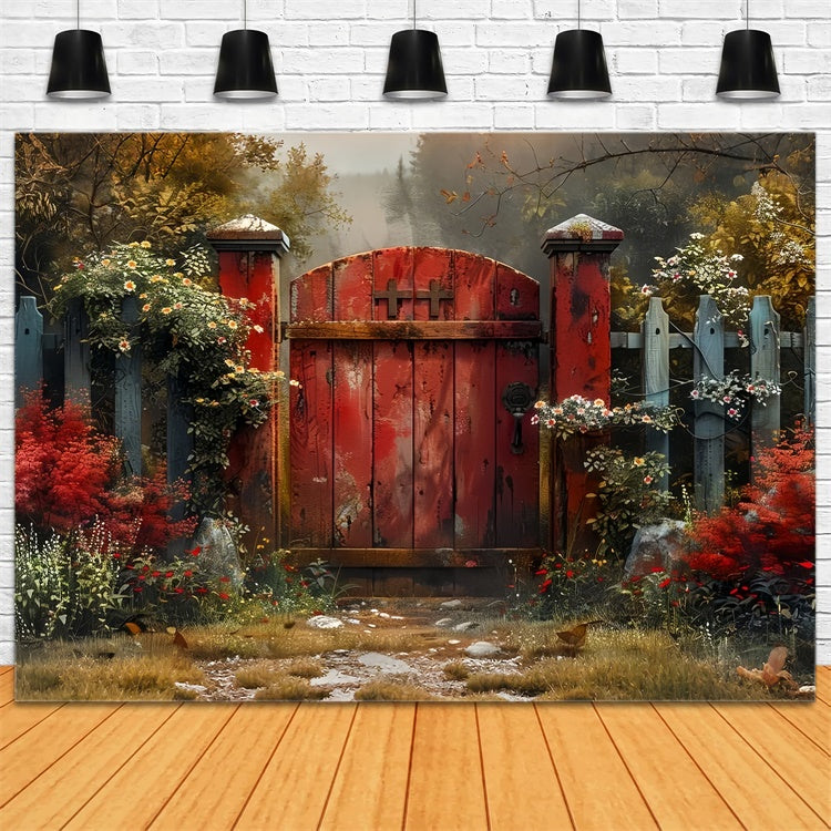 Haustier-Hintergrund Vintage Holzzaun Floral Pfad Hintergrund LXX1-284