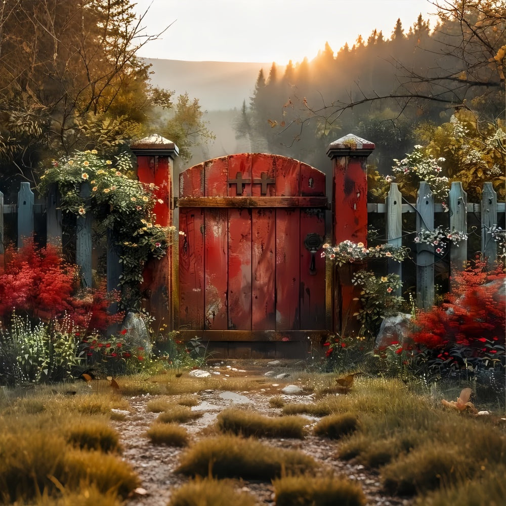 Haustier-Hintergrund Vintage Holzzaun Floral Pfad Hintergrund LXX1-284