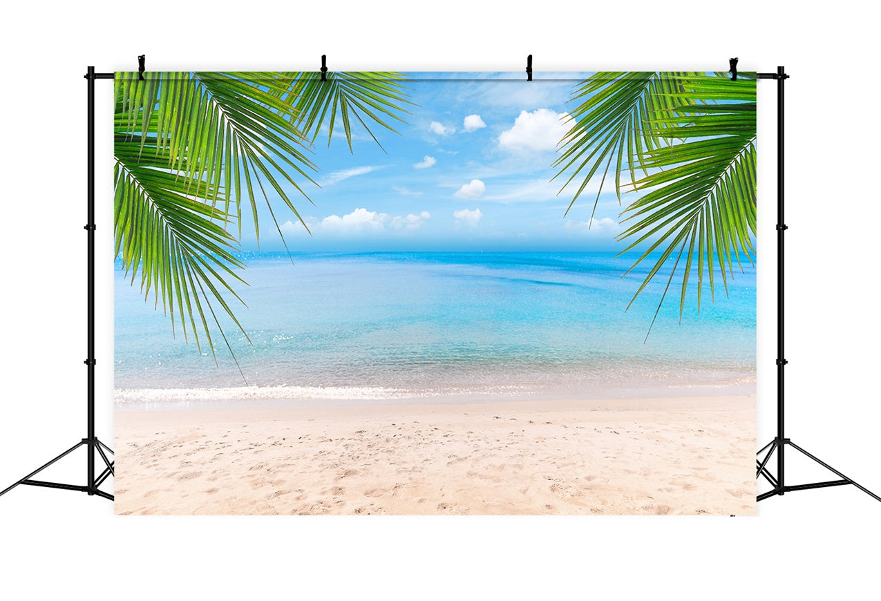 Bewölkter Himmel Backdrop Sandstrand Palmenblätter Backdrop LXX1-312