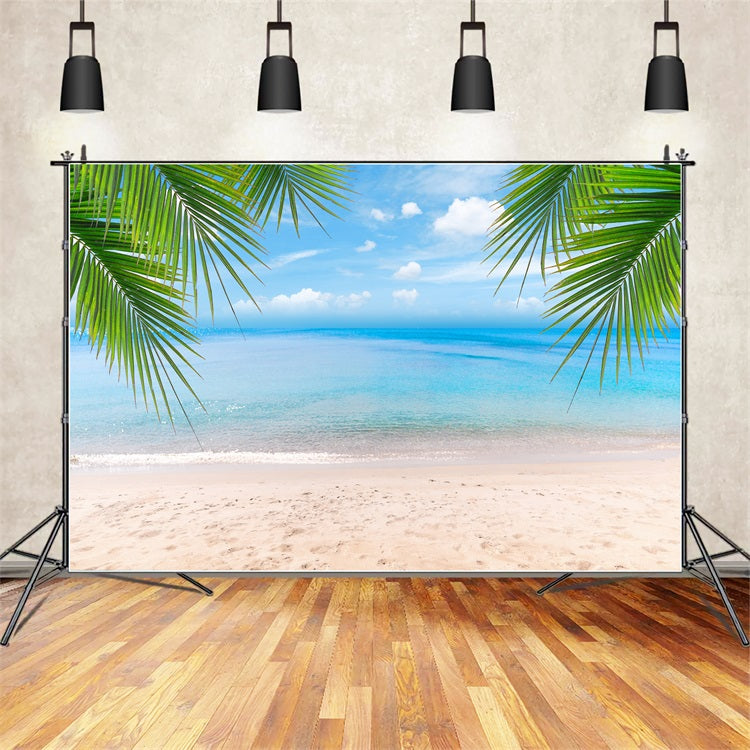 Bewölkter Himmel Backdrop Sandstrand Palmenblätter Backdrop LXX1-312