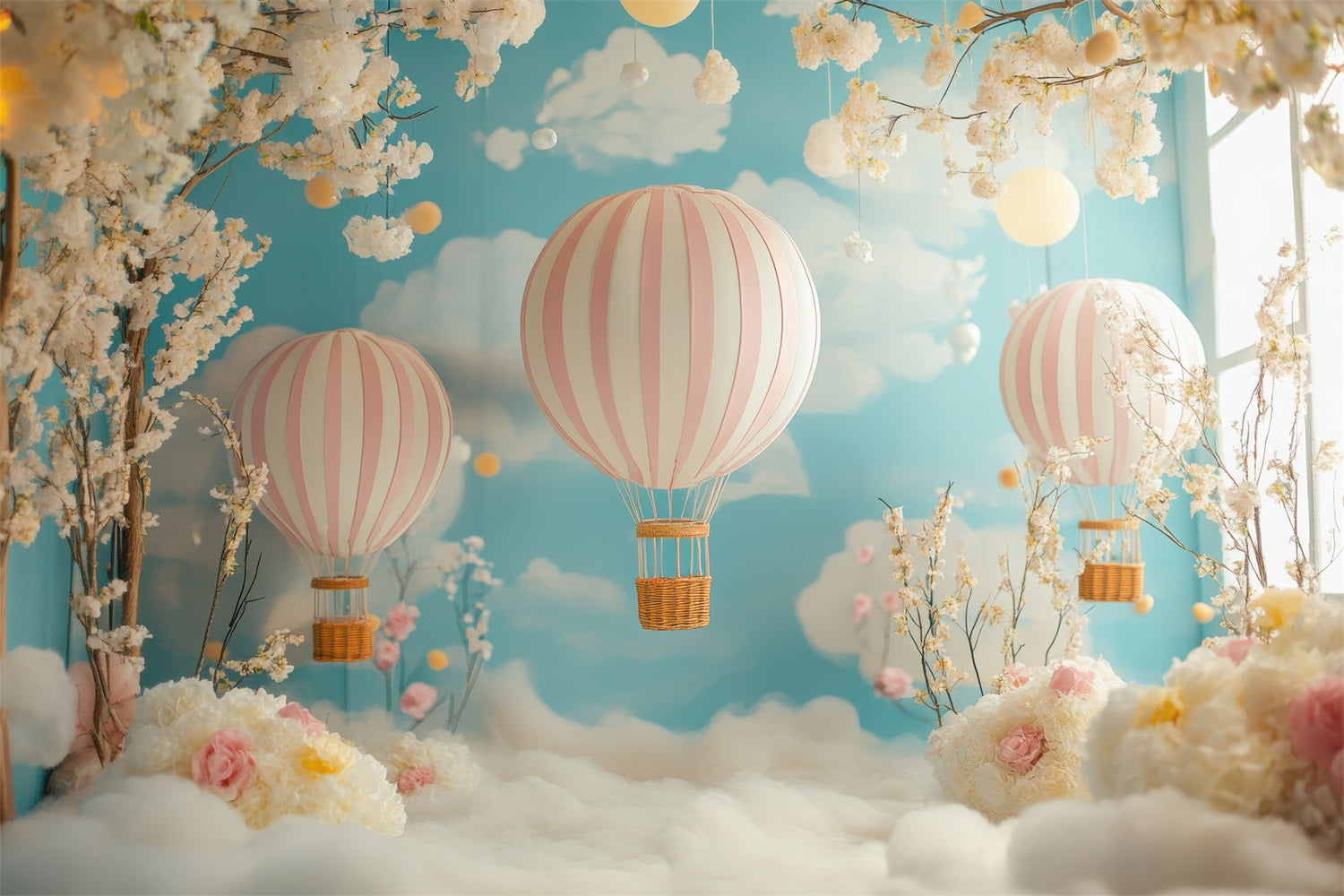 Wolken Fotohintergrund Floral Heißluftballon-Hintergrund LXX1-333