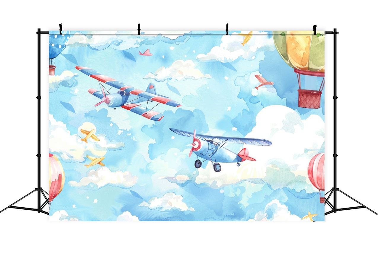 Wolken Fotohintergrund Himmel Ballons Flugzeuge Hintergrund LXX1-335