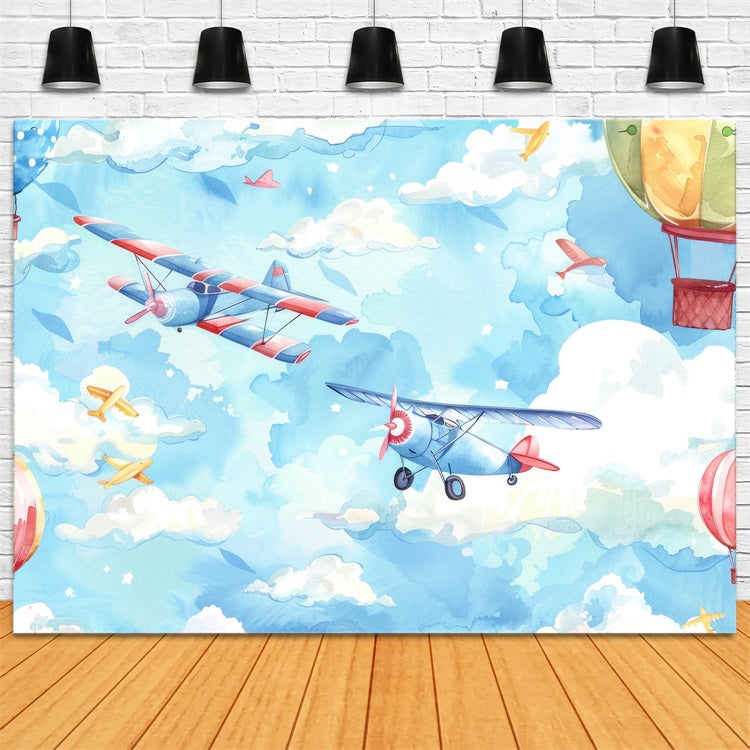Wolken Fotohintergrund Himmel Ballons Flugzeuge Hintergrund LXX1-335