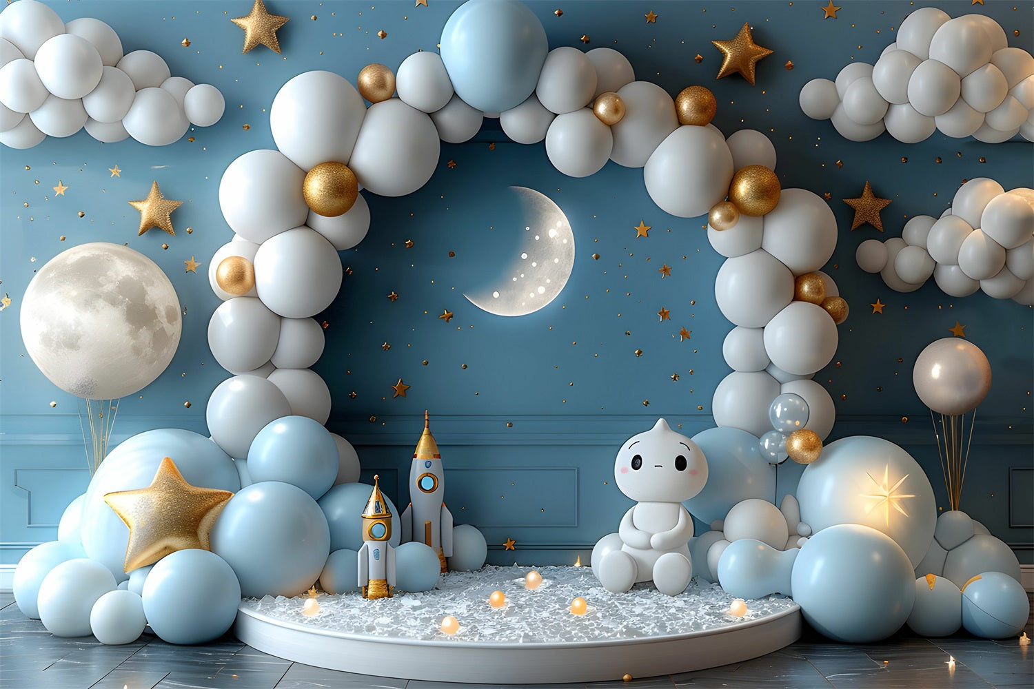Wolkenhimmel Backdrop Sternenhimmel Mondlicht Ballonbogen Backdrop LXX1-340