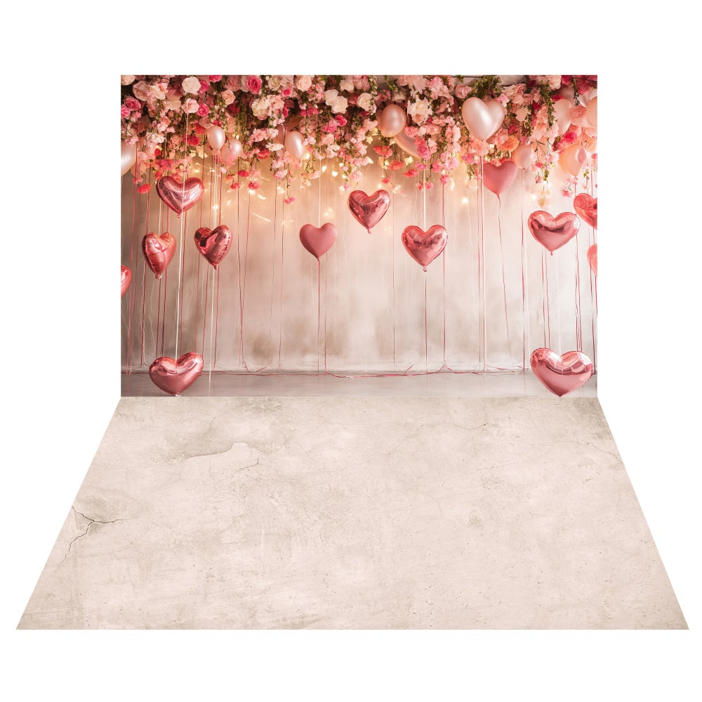 Valentinstag Blumenherz-Ballon-Hintergrund+Texturierter Betonboden-Hintergrund LXX2-10