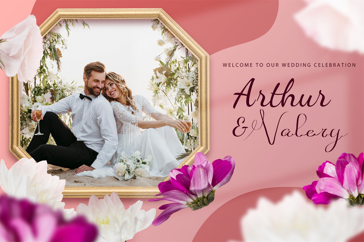 Personalisierte Hochzeit Backdrops Floral Frame Pink Dream Backdrop LXX2-143