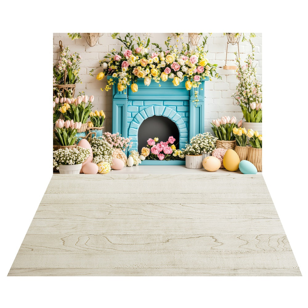 Floral Kamin Ostern Backdrop+Vintage Holzboden Backdrop LXX2-16