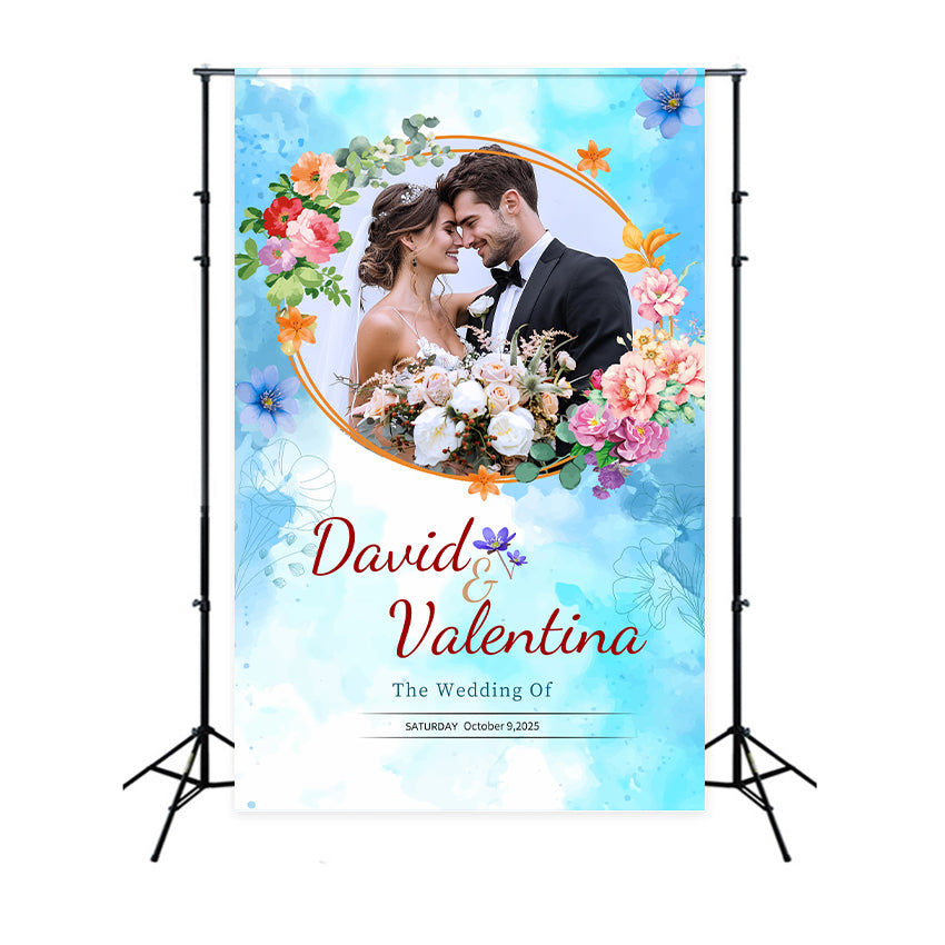 Individueller Hintergrund für die Hochzeit Elegante florale blaue Kulisse für die Feier LXX2-170