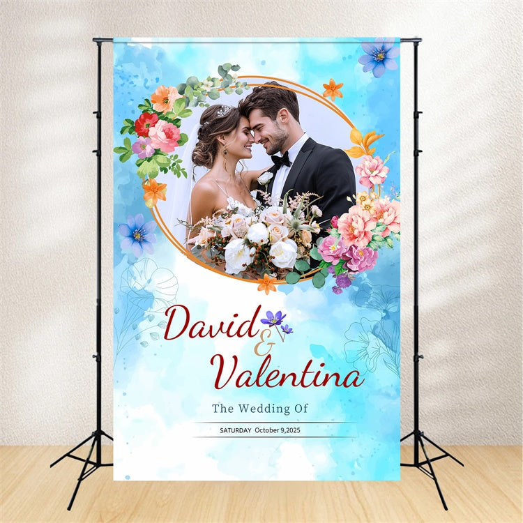Individueller Hintergrund für die Hochzeit Elegante florale blaue Kulisse für die Feier LXX2-170