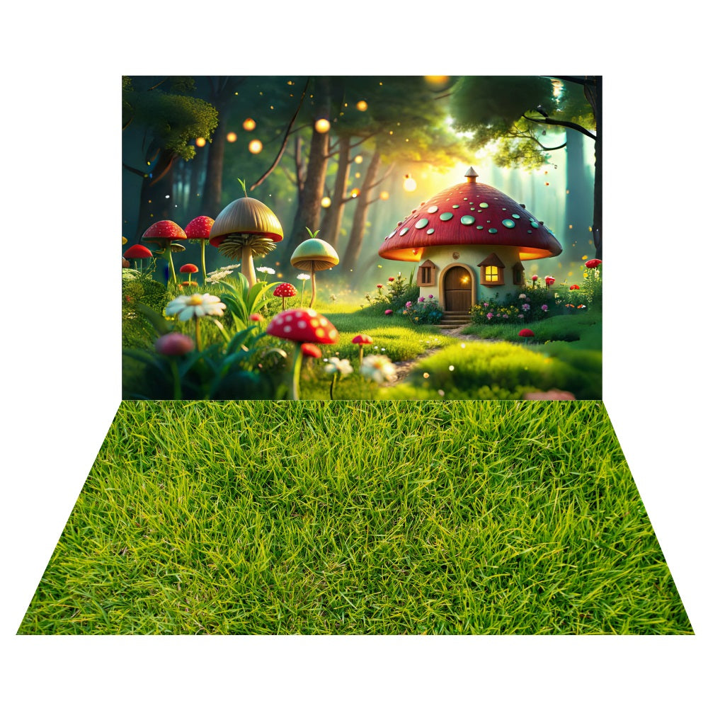 Magischer Wald Pilz Hütte Hintergrund+Soft Grass Boden Hintergrund LXX2-185