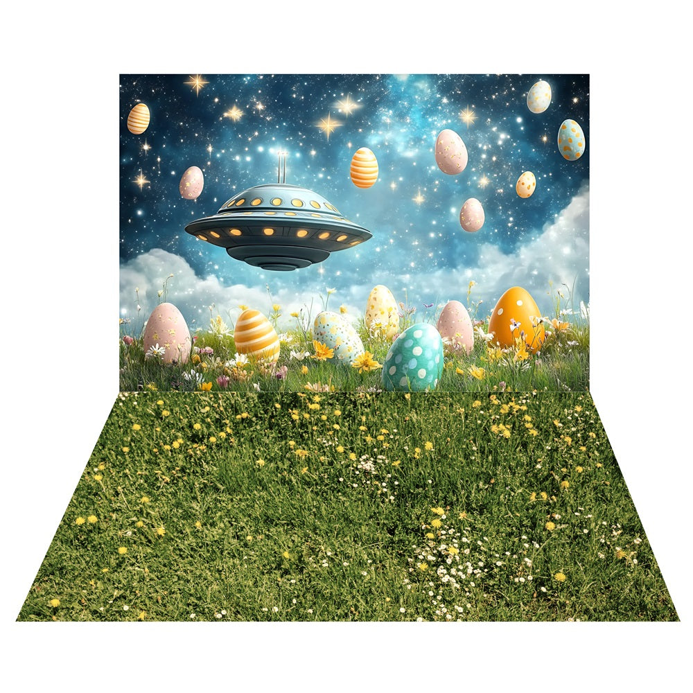 Ostergalaxie UFO Backdrop+Wiesengras Bodenhintergrund LXX2-207