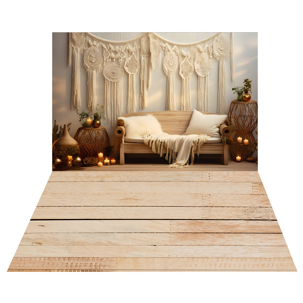 Gemütliche böhmische Lounge-Hintergrundkulisse+Gewaschener Holzboden-Hintergrundkulisse LXX2-219