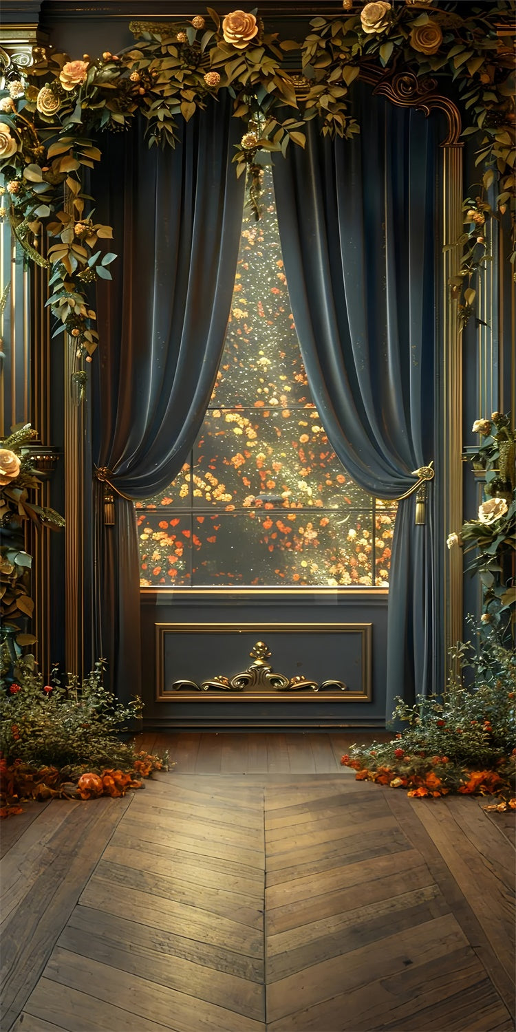 Backdrops Fine Art Luxus Vorhänge Golden Floral Sweep Backdrop LXX2-272