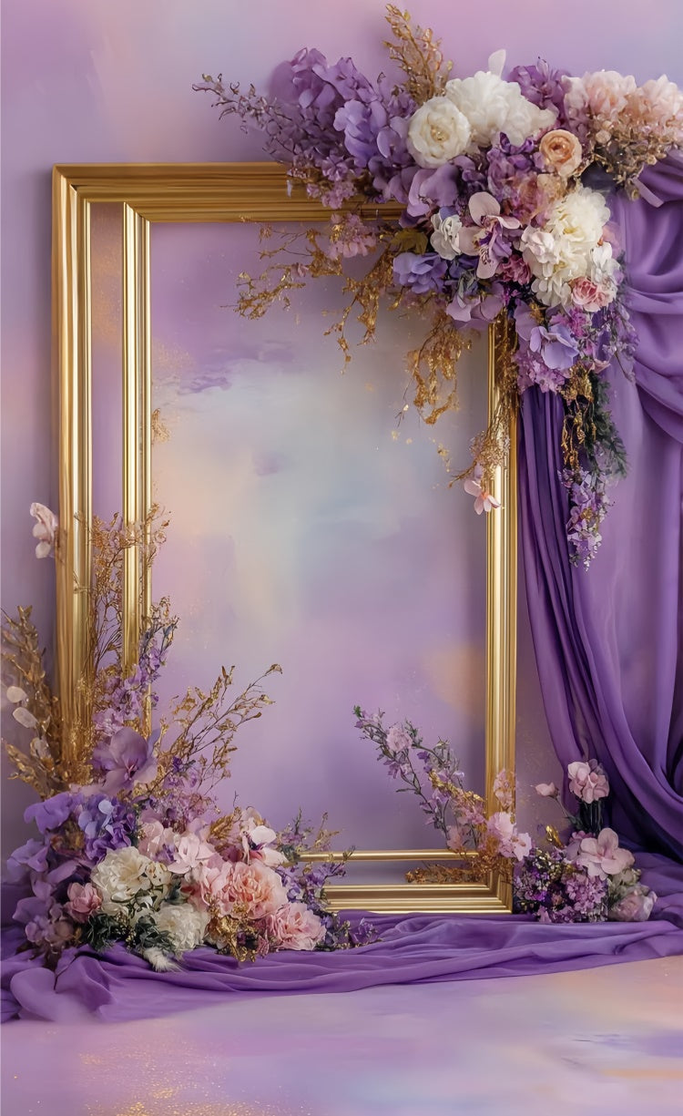 Floral Backdrops Elegant Gold Frame Lila Floral Sweep Backdrop LXX2-282