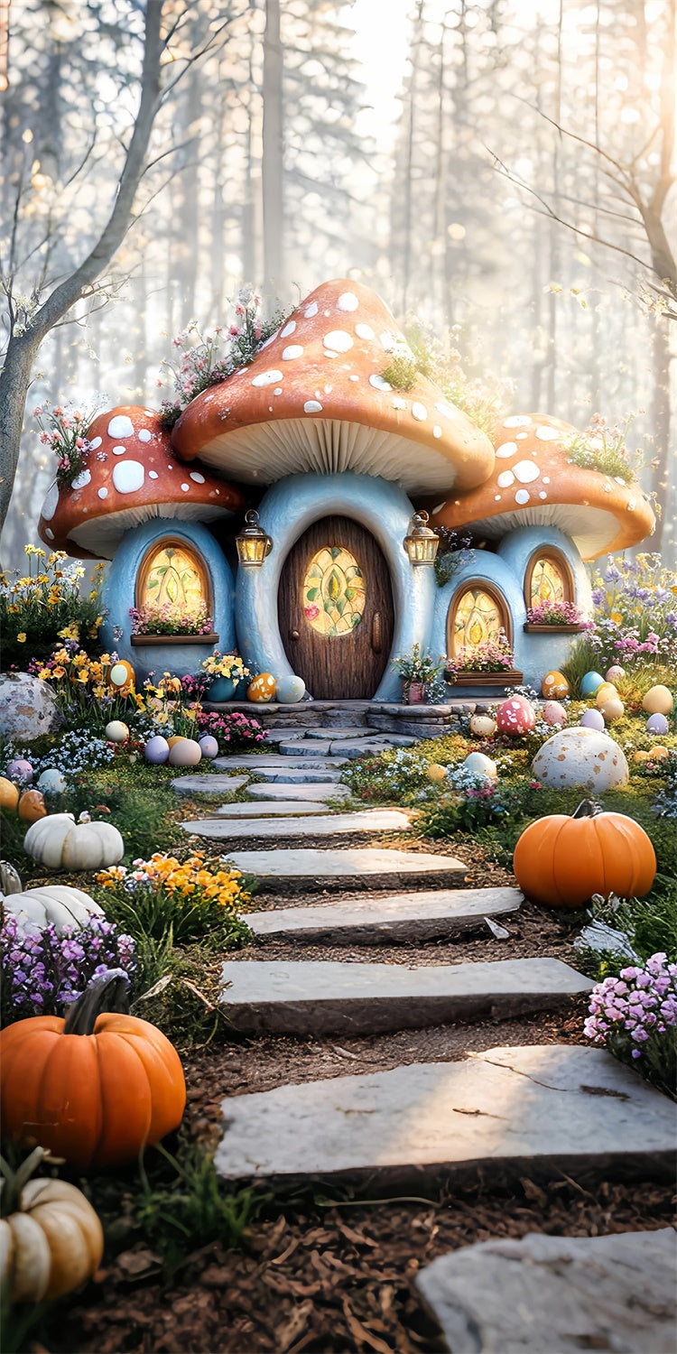 Ostern Fotohintergrund Verzauberter Wald Pilz Haus Sweep Backdrop LXX2-300