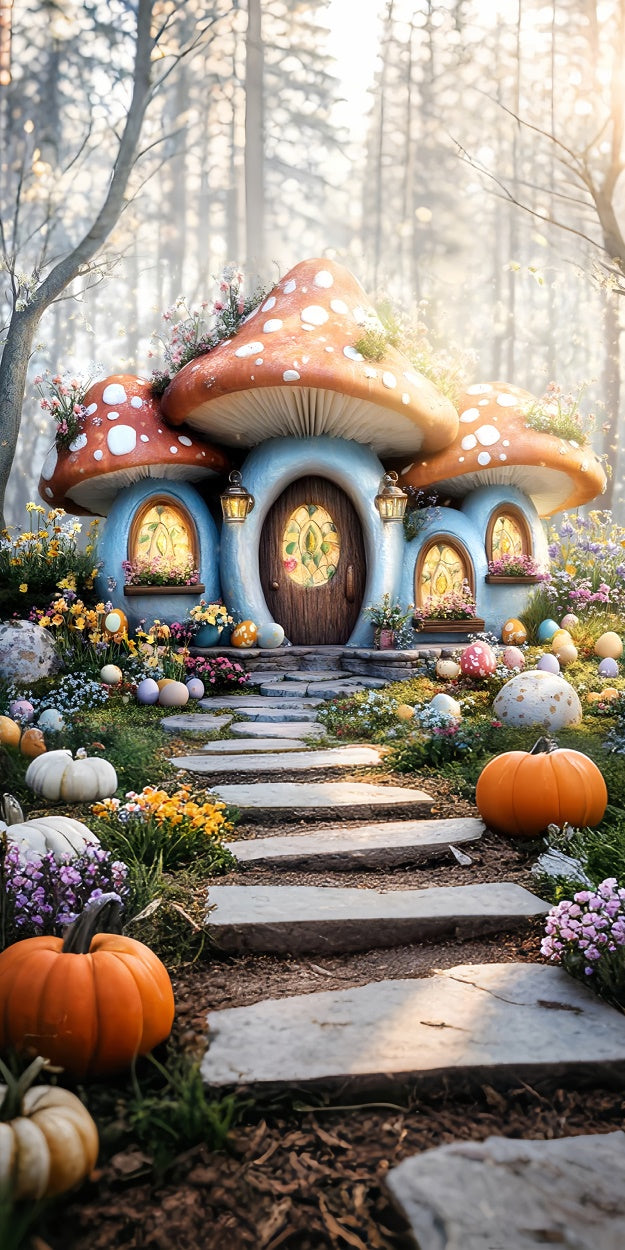 Ostern Fotohintergrund Verzauberter Wald Pilz Haus Sweep Backdrop LXX2-300